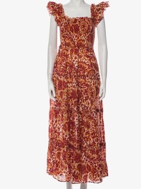 House of Harlow Boho Smocked Tie Strap Tiered Maxi Dress Size S